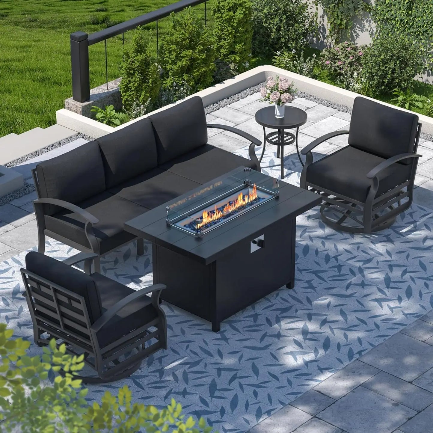 Aluminum Patio Furniture Set with Fire Pit Table