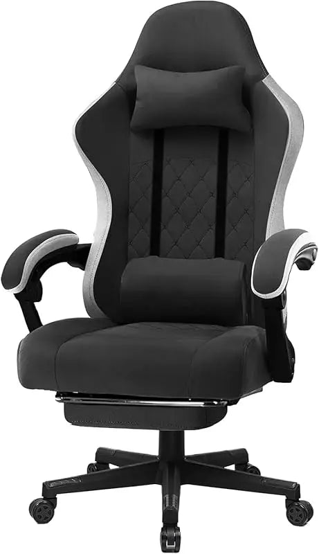 Gaming Chair with Footrest Fabric with Pocket Spring Cushion and Linkage Armrests, High Back Ergonomic with Lumbar Support