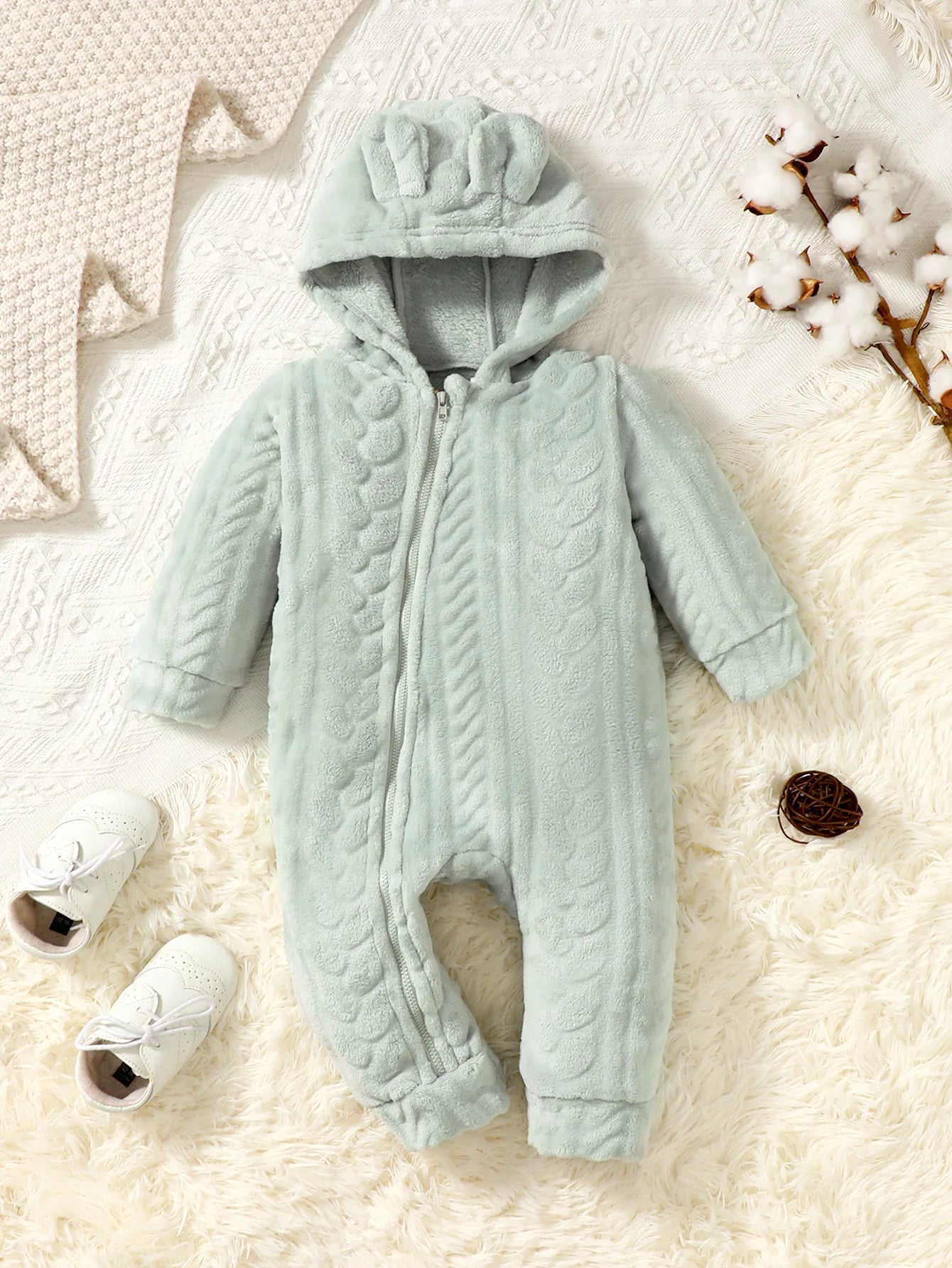 Baby Plaid Romper - Hooded Long Sleeve Plush Jumpsuit for Boys & Girls (3-24 Months)