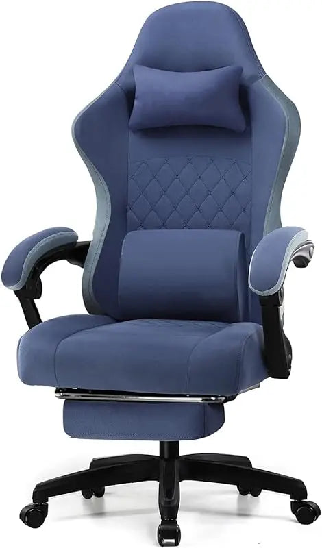 Gaming Chair with Footrest Fabric with Pocket Spring Cushion and Linkage Armrests, High Back Ergonomic with Lumbar Support