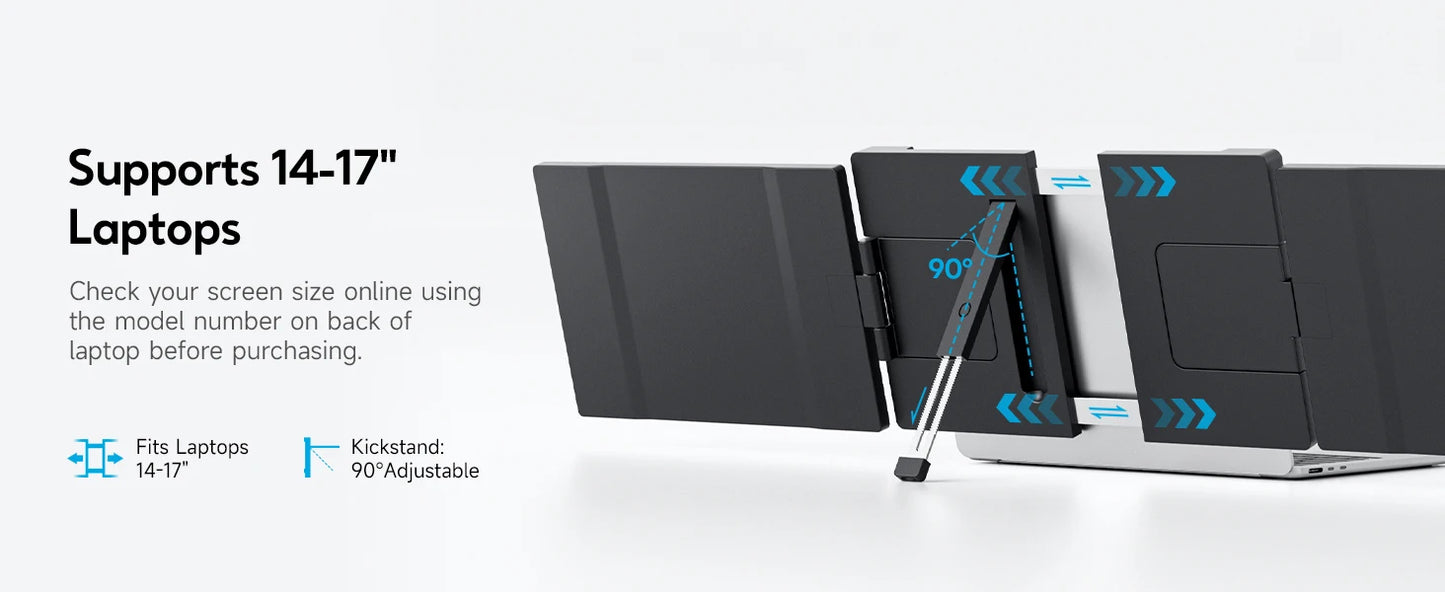 14.1" Laptop Screen Extender - Dual/Triple FHD Monitor for Windows & MacBook