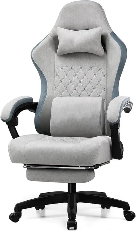 Gaming Chair with Footrest Fabric with Pocket Spring Cushion and Linkage Armrests, High Back Ergonomic with Lumbar Support