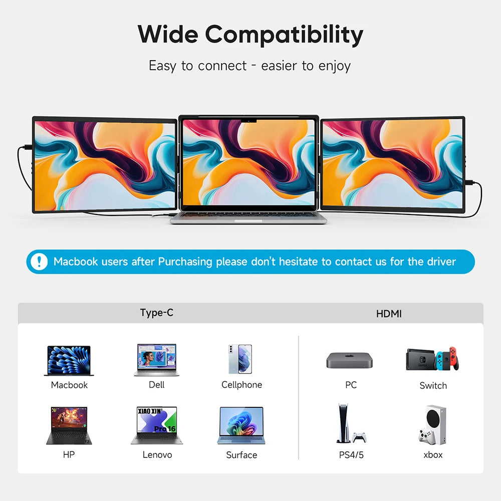 14.1" Laptop Screen Extender - Dual/Triple FHD Monitor for Windows & MacBook