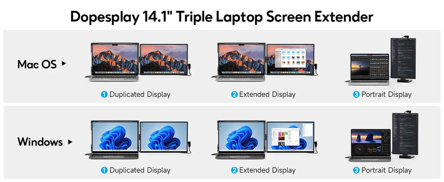 14.1" Laptop Screen Extender - Dual/Triple FHD Monitor for Windows & MacBook