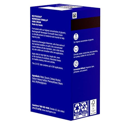 Neutrogena Norwegian Formula Moisturizing Hand Cream Formulated with Glycerin for Dry, Rough Hands, Fragrance-Free Intensive Hand Cream, 2 oz (Pack of 2)