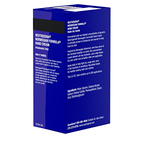 Neutrogena Norwegian Formula Moisturizing Hand Cream Formulated with Glycerin for Dry, Rough Hands, Fragrance-Free Intensive Hand Cream, 2 oz (Pack of 2)