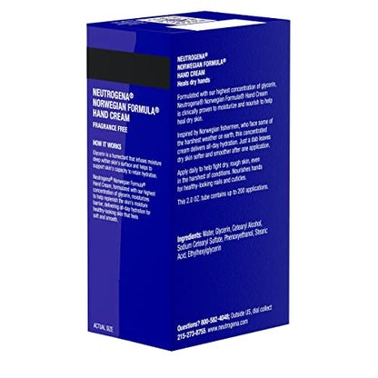 Neutrogena Norwegian Formula Moisturizing Hand Cream Formulated with Glycerin for Dry, Rough Hands, Fragrance-Free Intensive Hand Cream, 2 oz (Pack of 2)