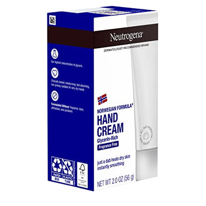 Neutrogena Norwegian Formula Moisturizing Hand Cream Formulated with Glycerin for Dry, Rough Hands, Fragrance-Free Intensive Hand Cream, 2 oz (Pack of 2)
