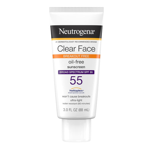 Neutrogena Clear Face Sunscreen Lotion for Acne-Prone Skin, Broad Spectrum SPF 30 Facial Sunscreen for Oily Skin, Fragrance- & Oxybenzone-Free Water Resistant, 3 fl. oz