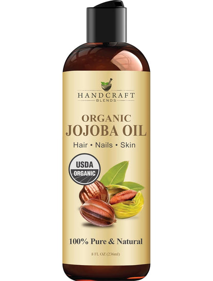 Handcraft Blends USDA Organic Jojoba Oil - Cold-Pressed 8 Fl Oz - 100% Pure and Natural Hair Styling Oil - Premium Grade Carrier Oil for Skin and Hair - Hair and Body - Massage - Hexane-Free