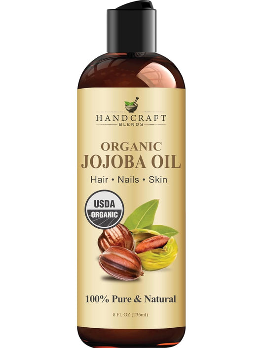 Handcraft Blends USDA Organic Jojoba Oil - Cold-Pressed 8 Fl Oz - 100% Pure and Natural Hair Styling Oil - Premium Grade Carrier Oil for Skin and Hair - Hair and Body - Massage - Hexane-Free