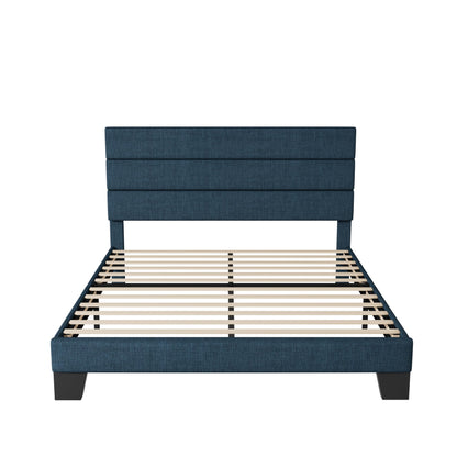 Allewie Queen Size Platform Bed Frame with Fabric Upholstered Headboard and Wooden Slats Support, Fully Upholstered Mattress Foundation/No Box Spring Needed/Easy Assembly, Dark Grey