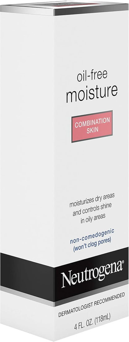 Neutrogena Oil Free Moisture Glycerin Face Moisturizer & Neck Cream for Combination Skin, Lightweight, Oil Absorbing Facial Moisturizer Lotion for a Soft Natural Matte, 4 fl. oz