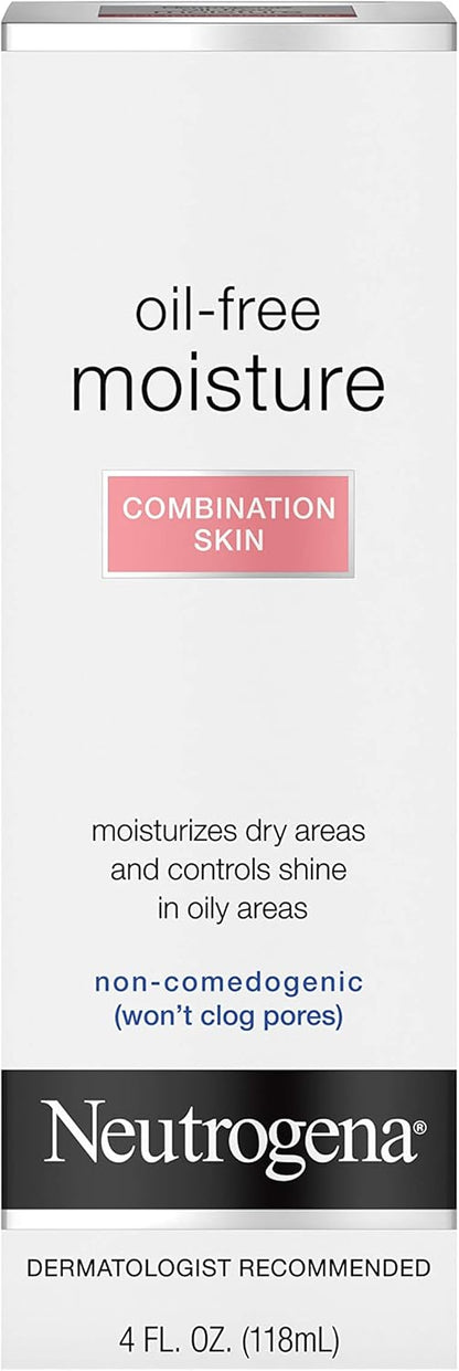 Neutrogena Oil Free Moisture Glycerin Face Moisturizer & Neck Cream for Combination Skin, Lightweight, Oil Absorbing Facial Moisturizer Lotion for a Soft Natural Matte, 4 fl. oz
