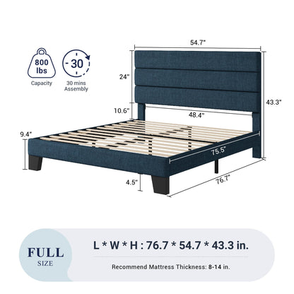 Allewie Queen Size Platform Bed Frame with Fabric Upholstered Headboard and Wooden Slats Support, Fully Upholstered Mattress Foundation/No Box Spring Needed/Easy Assembly, Dark Grey