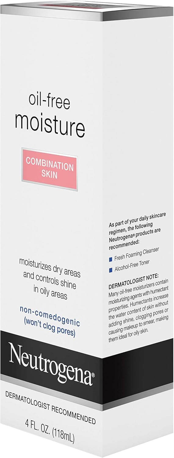 Neutrogena Oil Free Moisture Glycerin Face Moisturizer & Neck Cream for Combination Skin, Lightweight, Oil Absorbing Facial Moisturizer Lotion for a Soft Natural Matte, 4 fl. oz