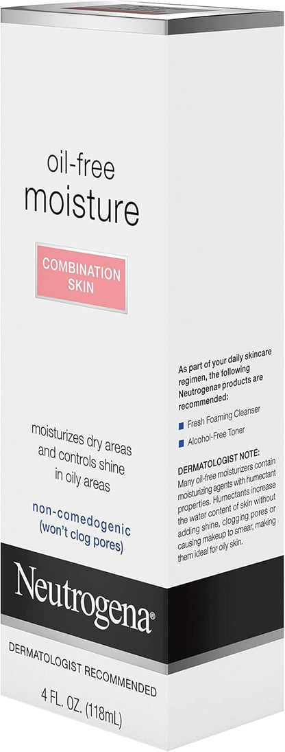 Neutrogena Oil Free Moisture Glycerin Face Moisturizer & Neck Cream for Combination Skin, Lightweight, Oil Absorbing Facial Moisturizer Lotion for a Soft Natural Matte, 4 fl. oz