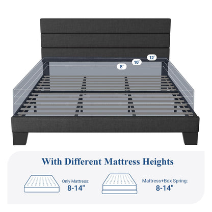 Allewie Queen Size Platform Bed Frame with Fabric Upholstered Headboard and Wooden Slats Support, Fully Upholstered Mattress Foundation/No Box Spring Needed/Easy Assembly, Dark Grey