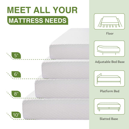 Full Size Memory Foam Mattress, 8 Inch Bed Mattress in A Box with Cooling Green Tea Gel, Pressure Relief with Medium Firm Support, CertiPUR-US Certified, 75''L x 54''W, ‎37.3 pounds White