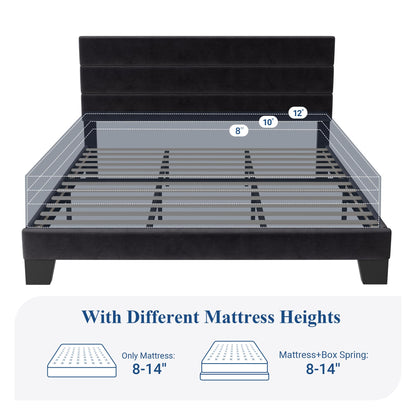Allewie Queen Size Platform Bed Frame with Fabric Upholstered Headboard and Wooden Slats Support, Fully Upholstered Mattress Foundation/No Box Spring Needed/Easy Assembly, Dark Grey