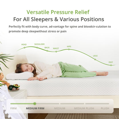 Full Size Memory Foam Mattress, 8 Inch Bed Mattress in A Box with Cooling Green Tea Gel, Pressure Relief with Medium Firm Support, CertiPUR-US Certified, 75''L x 54''W, ‎37.3 pounds White