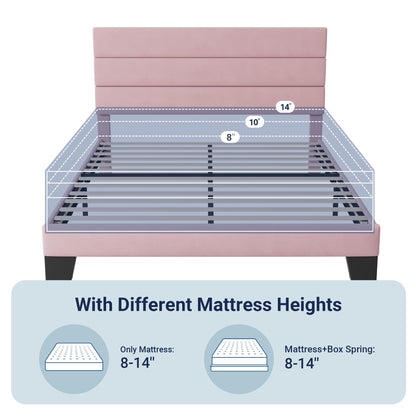 Allewie Queen Size Platform Bed Frame with Fabric Upholstered Headboard and Wooden Slats Support, Fully Upholstered Mattress Foundation/No Box Spring Needed/Easy Assembly, Dark Grey