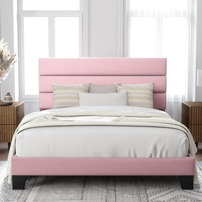 Allewie Queen Size Platform Bed Frame with Fabric Upholstered Headboard and Wooden Slats Support, Fully Upholstered Mattress Foundation/No Box Spring Needed/Easy Assembly, Dark Grey