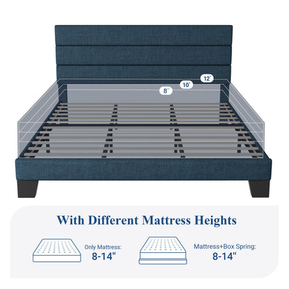Allewie Queen Size Platform Bed Frame with Fabric Upholstered Headboard and Wooden Slats Support, Fully Upholstered Mattress Foundation/No Box Spring Needed/Easy Assembly, Dark Grey