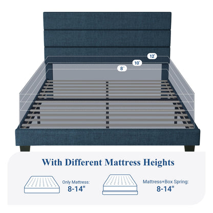 Allewie Queen Size Platform Bed Frame with Fabric Upholstered Headboard and Wooden Slats Support, Fully Upholstered Mattress Foundation/No Box Spring Needed/Easy Assembly, Dark Grey