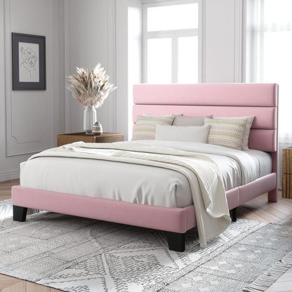 Allewie Queen Size Platform Bed Frame with Fabric Upholstered Headboard and Wooden Slats Support, Fully Upholstered Mattress Foundation/No Box Spring Needed/Easy Assembly, Dark Grey