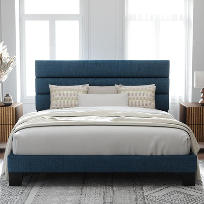 Allewie Queen Size Platform Bed Frame with Fabric Upholstered Headboard and Wooden Slats Support, Fully Upholstered Mattress Foundation/No Box Spring Needed/Easy Assembly, Dark Grey