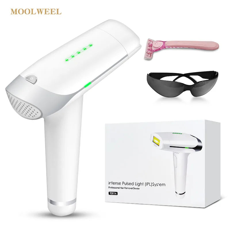 Moolweel T001 Professional Home Use IPL Laser Hair Removal Machine Painless Sapphire Cooling Features Handheld Electric Epilator