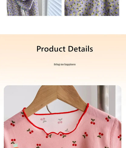 Summer Girls Loungewear Set - Floral Short Sleeve Top & Pants Pajamas (2-Piece)