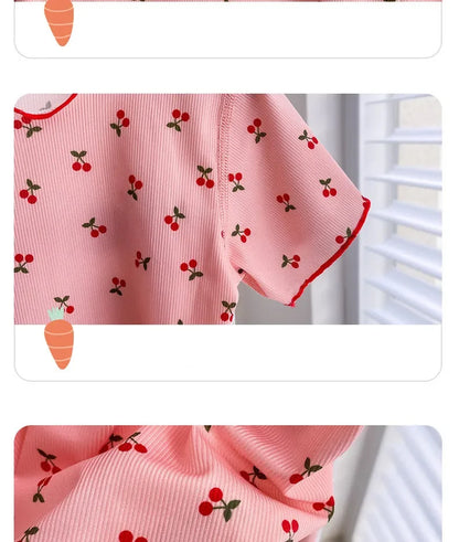 Summer Girls Loungewear Set - Floral Short Sleeve Top & Pants Pajamas (2-Piece)