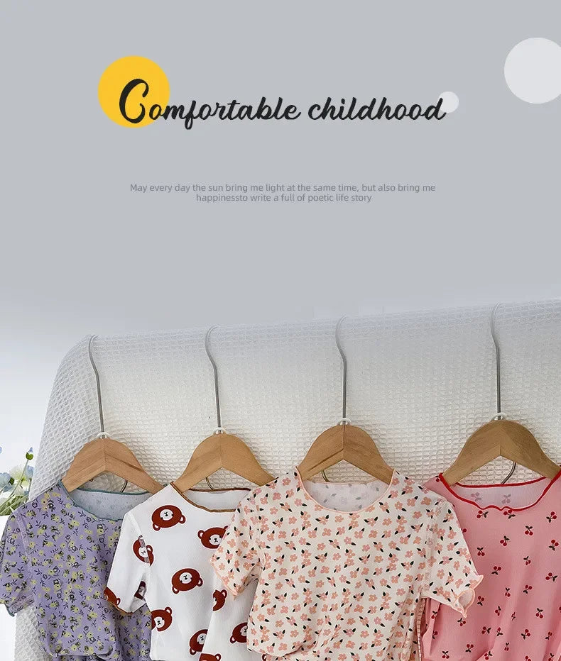 Summer Girls Loungewear Set - Floral Short Sleeve Top & Pants Pajamas (2-Piece)
