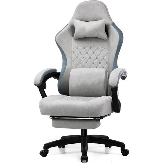 Gaming Chair with Footrest Fabric with Pocket Spring Cushion and Linkage Armrests, High Back Ergonomic with Lumbar Support