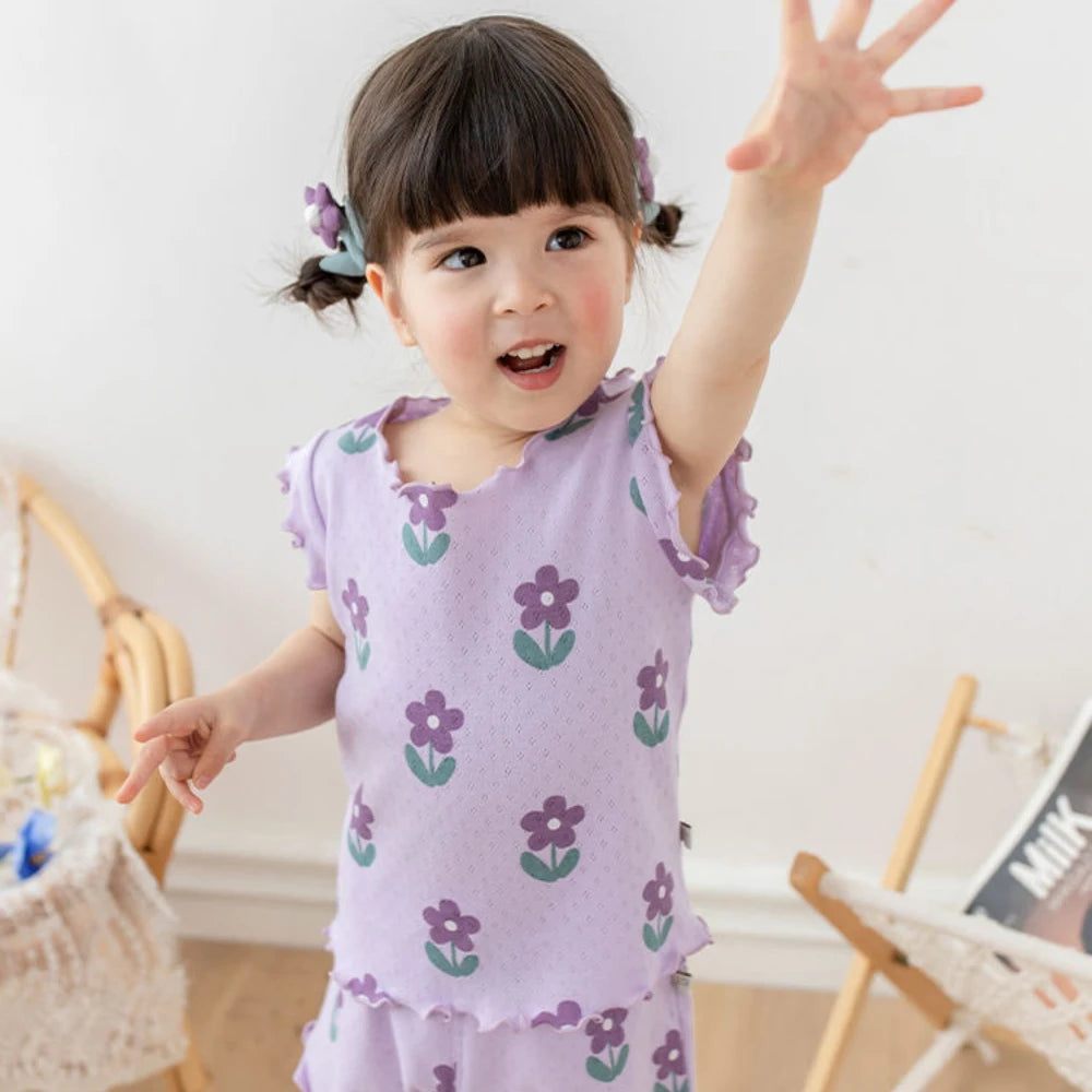 Bear Leader Summer Pajama Set - Girls Floral Short Sleeve Top & Shorts (3-7 Years)