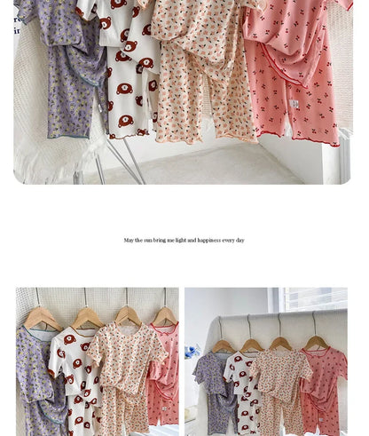 Summer Girls Loungewear Set - Floral Short Sleeve Top & Pants Pajamas (2-Piece)