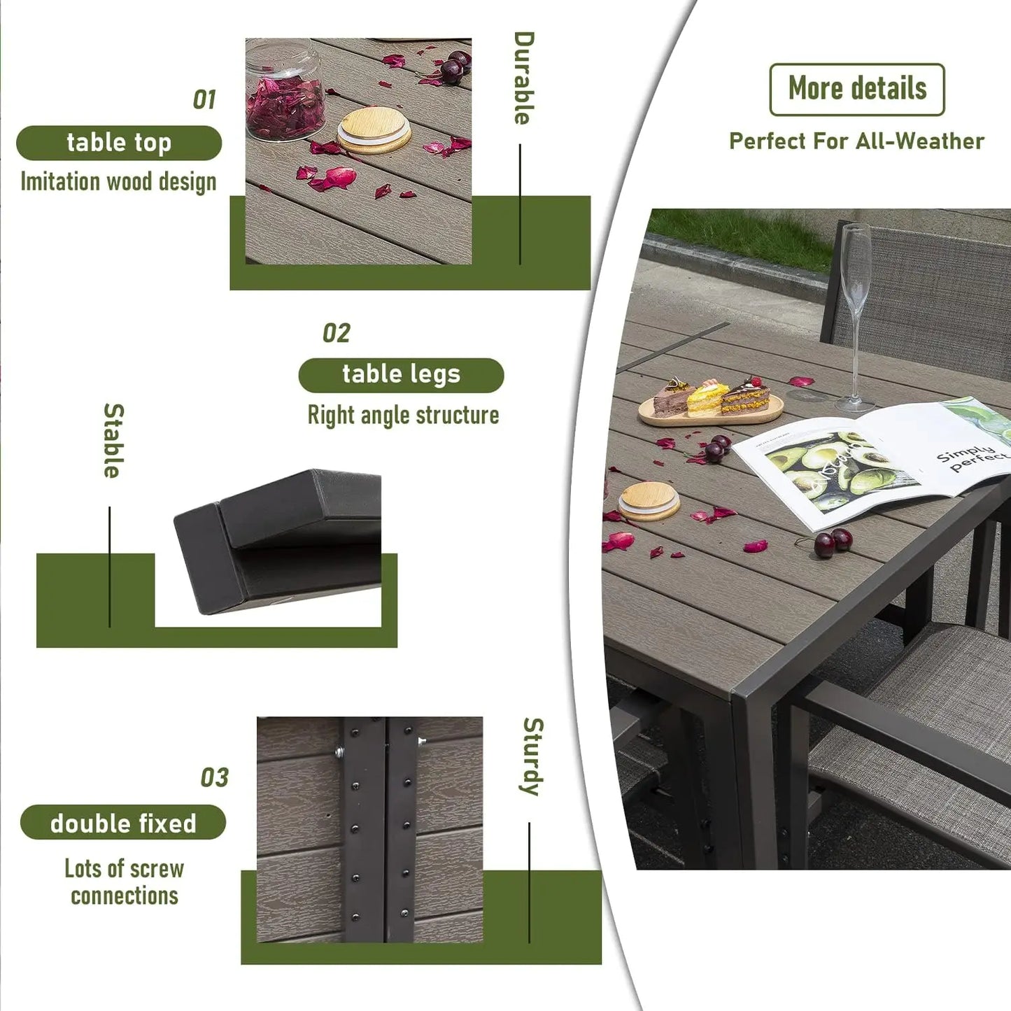 7 Piece Patio Dining Outdoor Furniture Set for Garden,