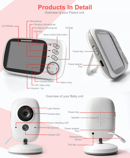 VB603 3.2" Wireless Video Baby Monitor - Night Vision, Two-Way Audio & Security Camera