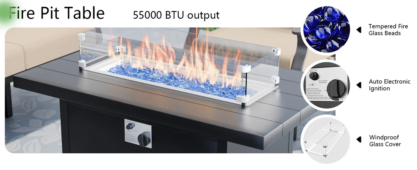 Aluminum Patio Furniture Set with Fire Pit Table