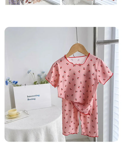 Summer Girls Loungewear Set - Floral Short Sleeve Top & Pants Pajamas (2-Piece)