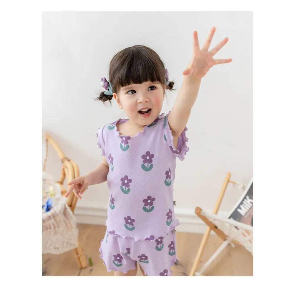 Bear Leader Summer Pajama Set - Girls Floral Short Sleeve Top & Shorts (3-7 Years)