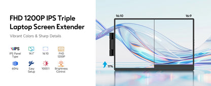 14.1" Laptop Screen Extender - Dual/Triple FHD Monitor for Windows & MacBook