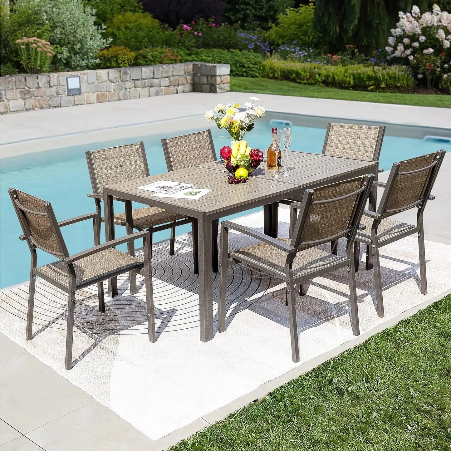 7 Piece Patio Dining Outdoor Furniture Set for Garden,