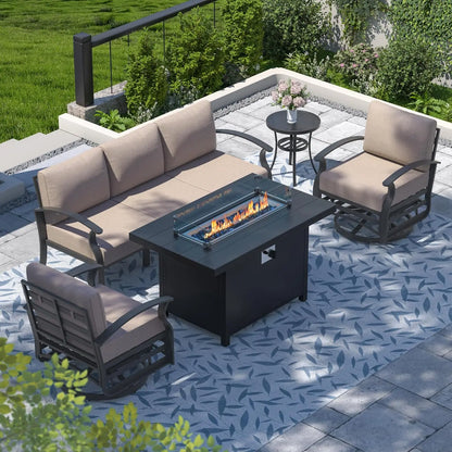 Aluminum Patio Furniture Set with Fire Pit Table