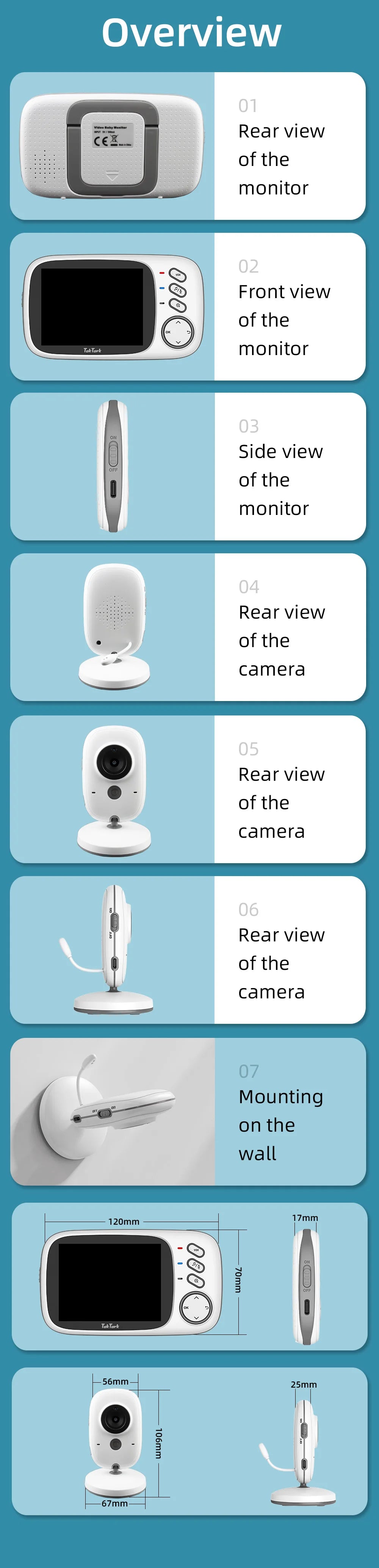 TakTark 3.2" Wireless Video Baby Monitor - Night Vision, Two-Way Audio & Temperature Monitor