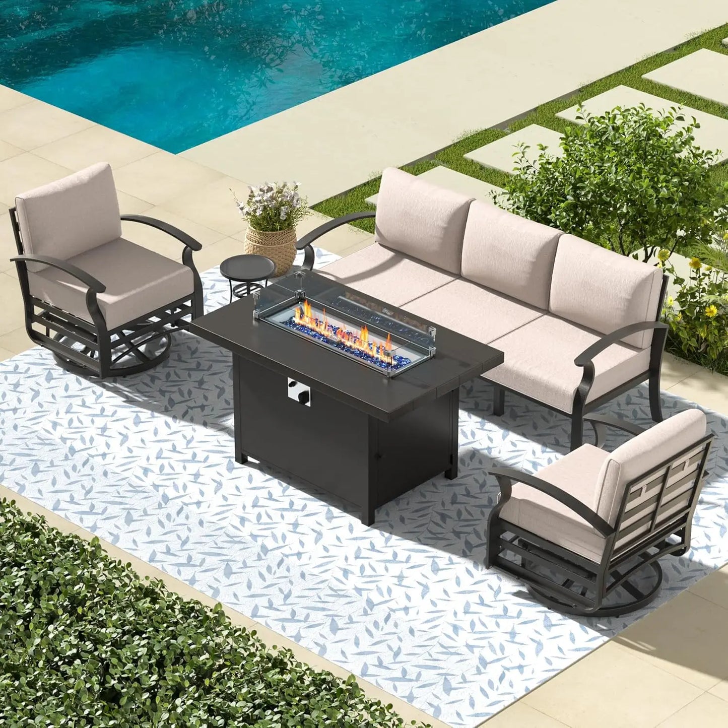 Aluminum Patio Furniture Set with Fire Pit Table