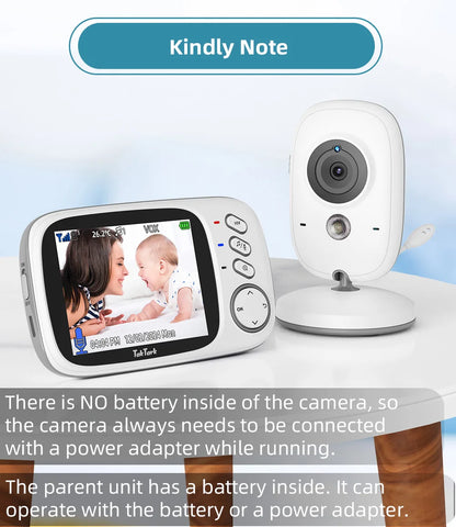 TakTark 3.2" Wireless Video Baby Monitor - Night Vision, Two-Way Audio & Temperature Monitor