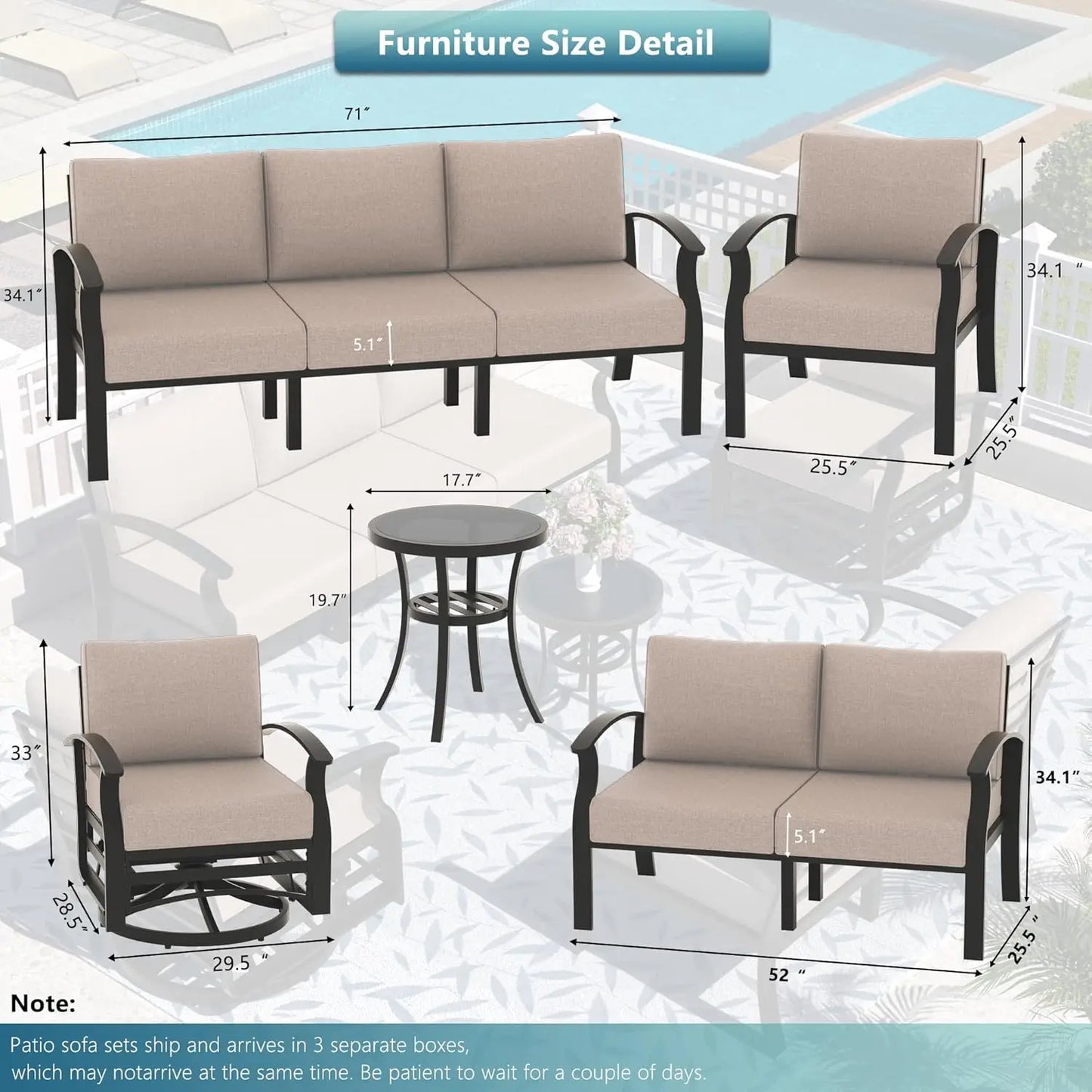 Aluminum Patio Furniture Set with Fire Pit Table